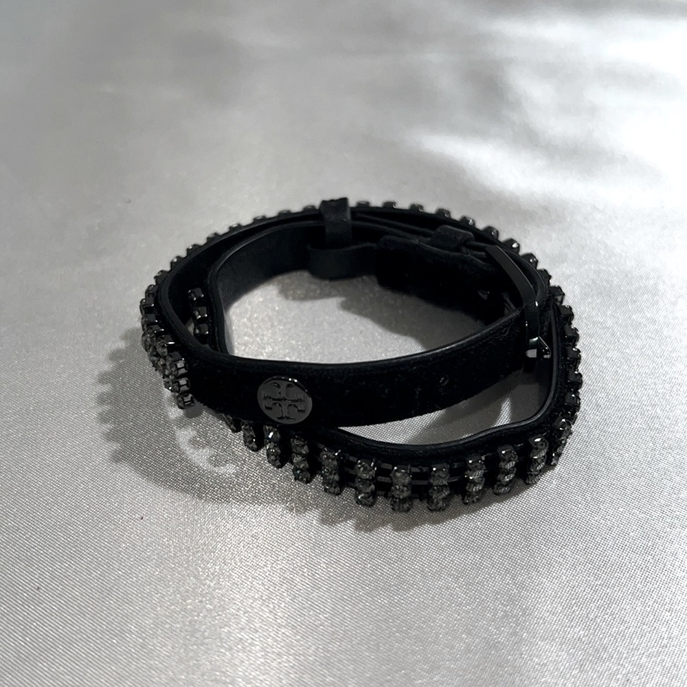 Tory Burch Black Velvet & Pewter Stone bracelet